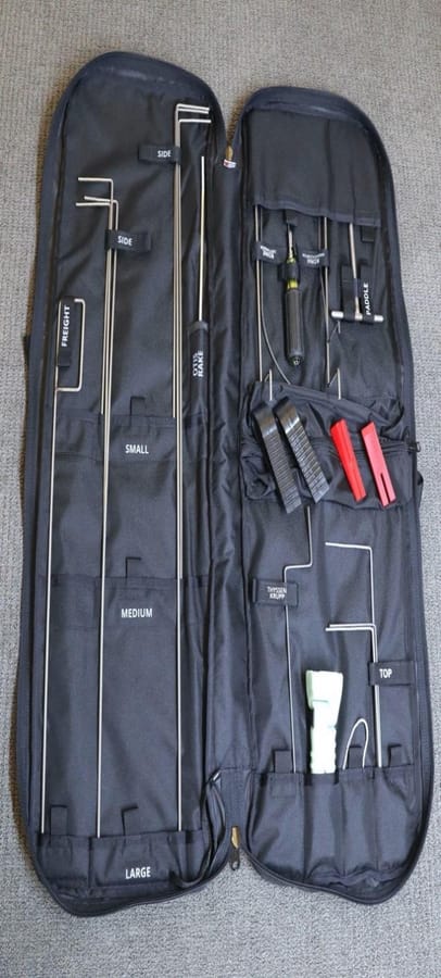Open elevator pick bag with labeled pockets for side, top, freight, and specialty picks